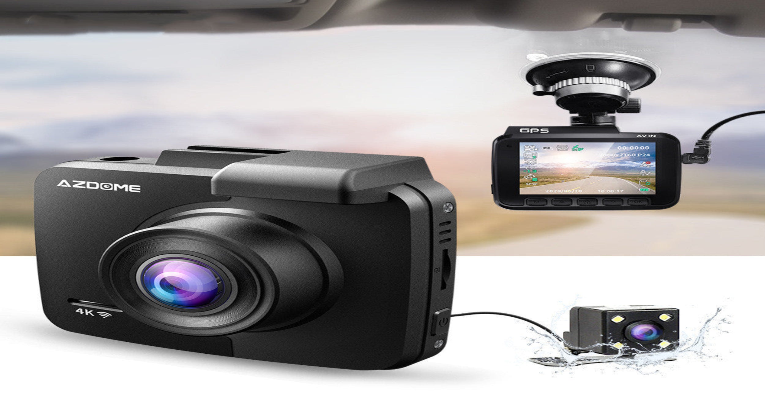 Azdome Dash Cam - 150 Degree Dual Lens Car Camera