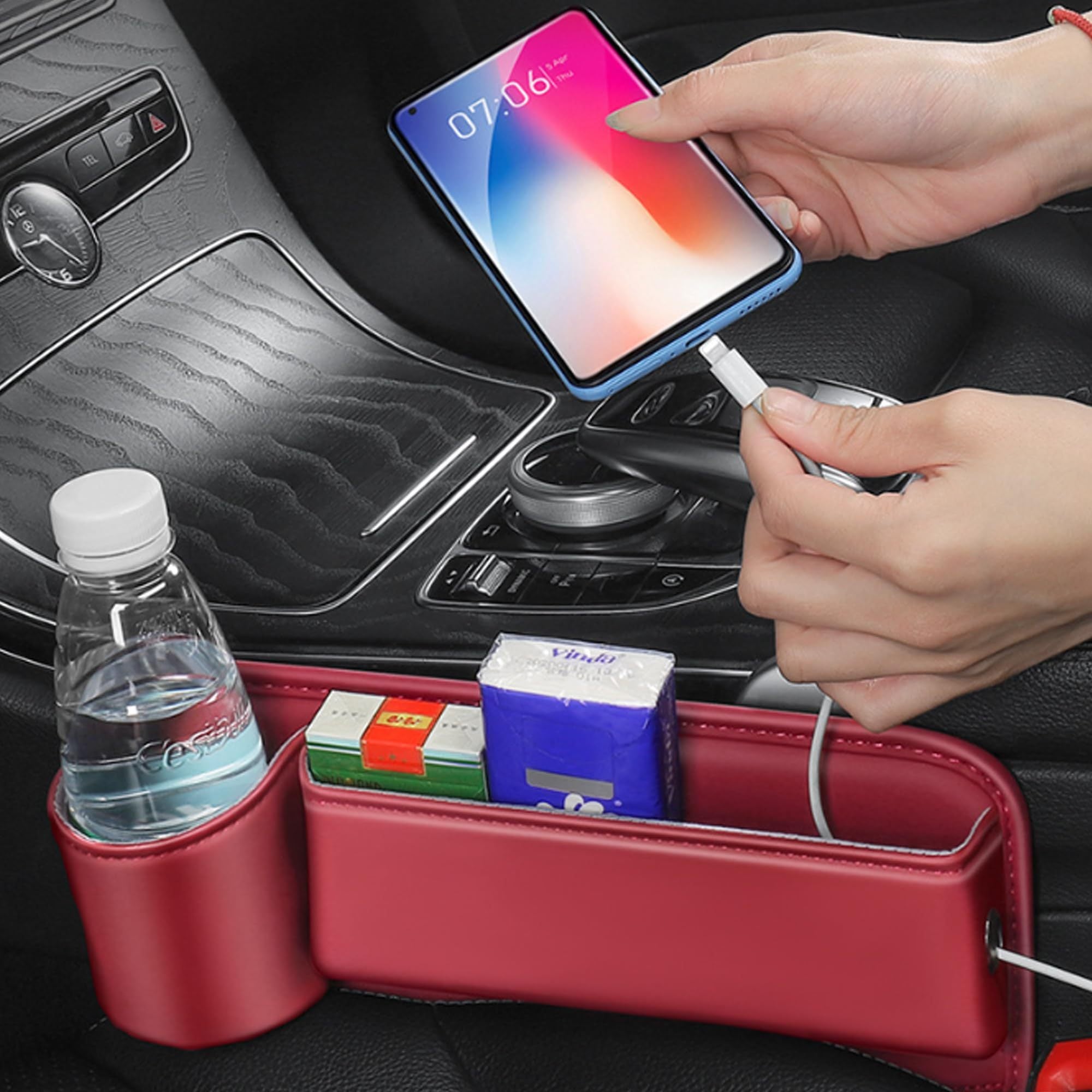 T3 LuxeGap Leather Car Seat Organizer