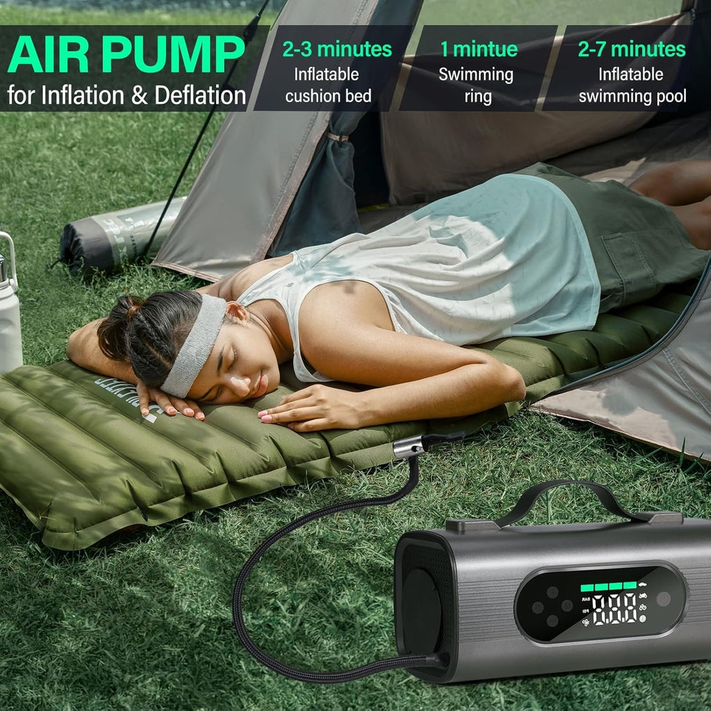 8-in-1 Portable Car Battery Starter with Air Compressor, Vacuum, and LCD Display – 1000A Jump Starter 12V