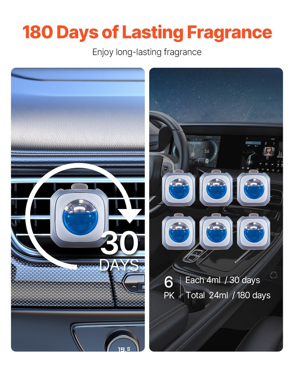 Vevor Car Air Freshener 6-Pack Vent Clip – New Car Scent (4ml Each)